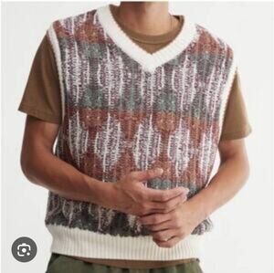 NWT Urban Outfitters Reverse Argyle Oversized Sweater Vest Brown Green Grunge L